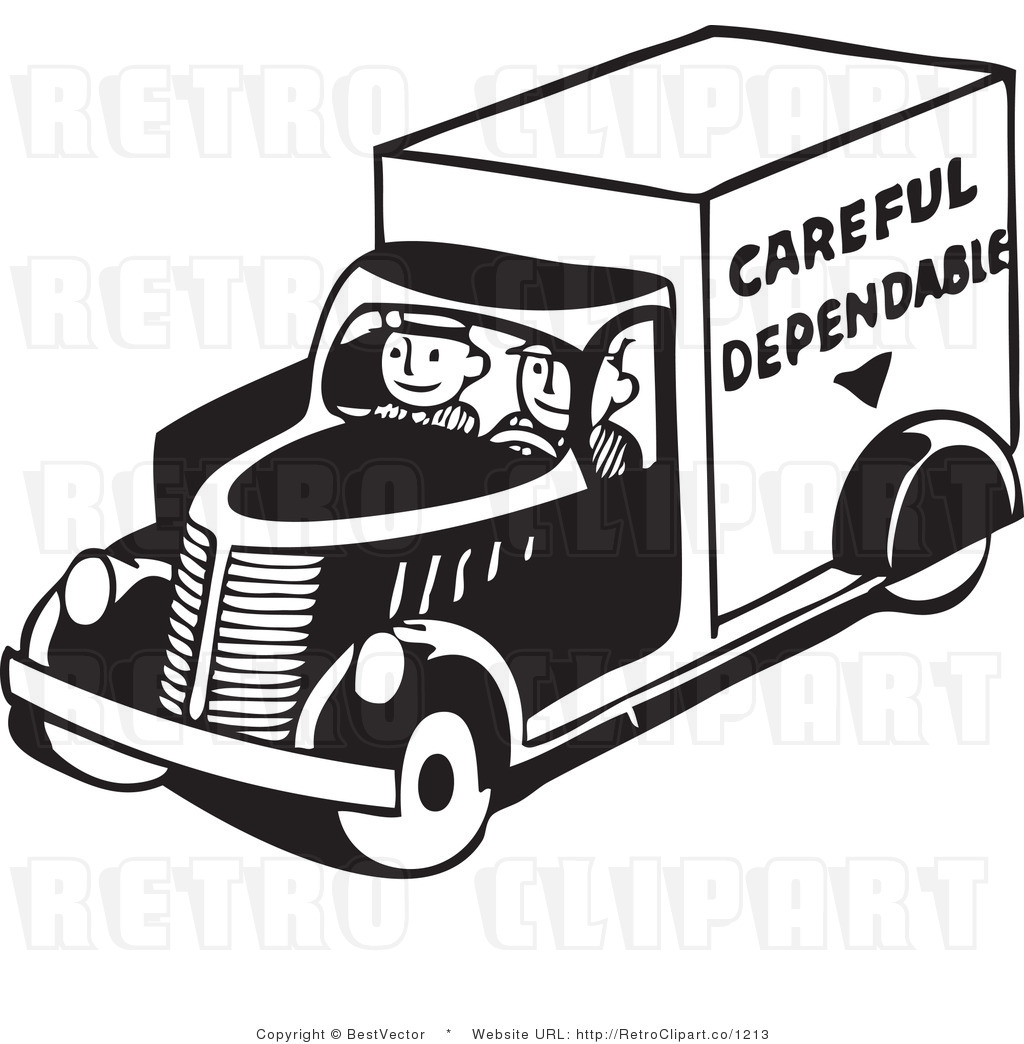 Black And White Retro Vector Clip Art Of A Dependable Delivery Truck