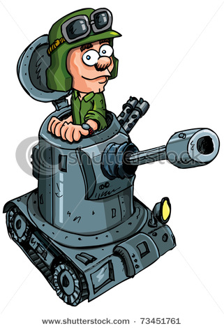 Cartoon Soldier In A Small Tank   Vector Clipart Illustration