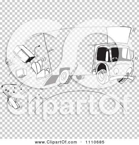 Clipart Black And White Moving Truck Losing Furniture   Royalty Free