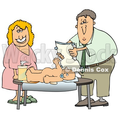 Clipart Illustration Of A Grossed Out Father Changing A Baby Diaper