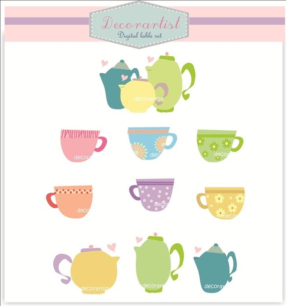 Digital Clip Art For All Use Teacup And Teapot Instant Download