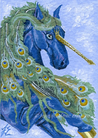 Ebay Auction   Aceo Blue Peacock Unicorn By Jenniferanneesposito