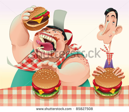 Guys With Hamburgers  Cartoon And Vector Illustration    Stock Vector