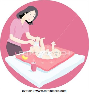 Illustration   Mom Changing Baby S Diaper  Fotosearch   Search Clipart