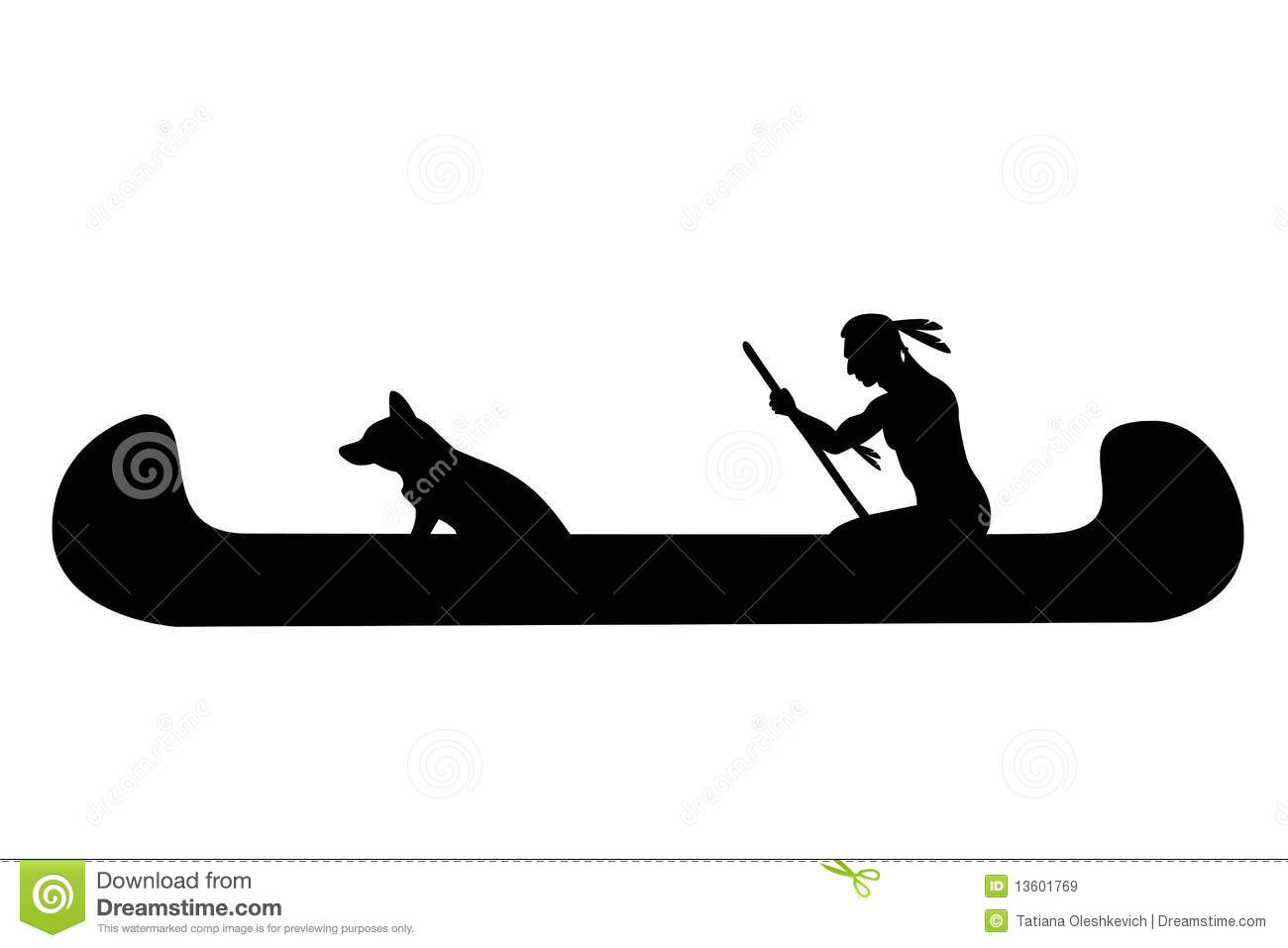 Indian Canoe Clipart Indian Man And Dog In Canoe