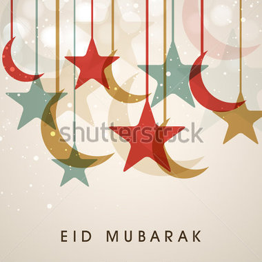 Muslim Community Festival Eid Mubarak Background With Hanging Moon And