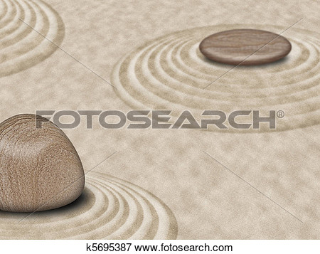 Zen Stones On Sand Garden Circles 2  Fotosearch   Search Eps Clipart    
