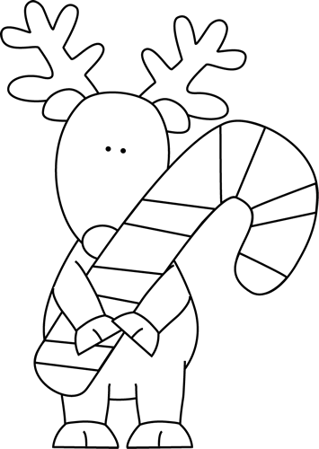 Black And White Black And White Reindeer Holding A Candy Cane