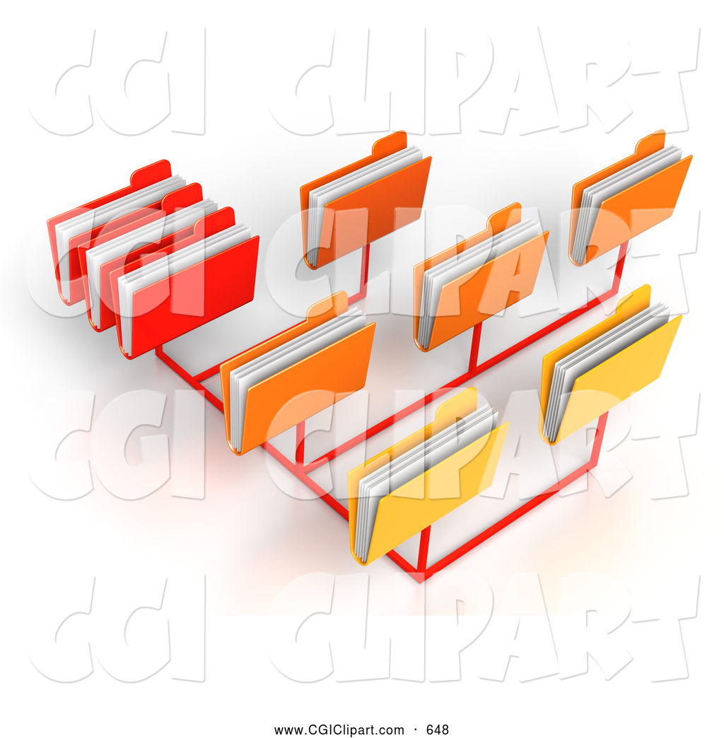 Clip Art Of A File Sharing Network Of Red Orange And Yellow Folders