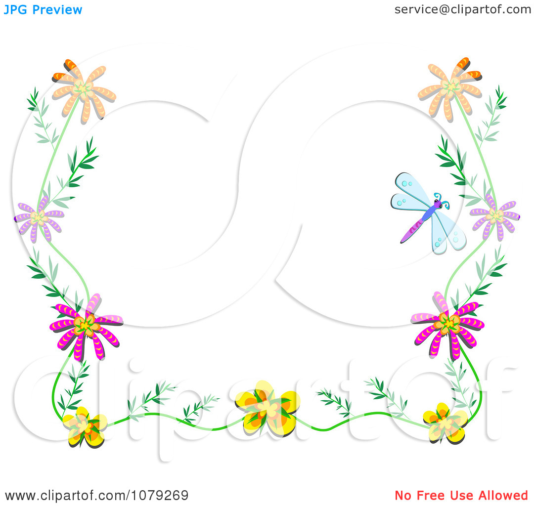 Clipart Dragonfly And Floral Border   Royalty Free Vector Illustration