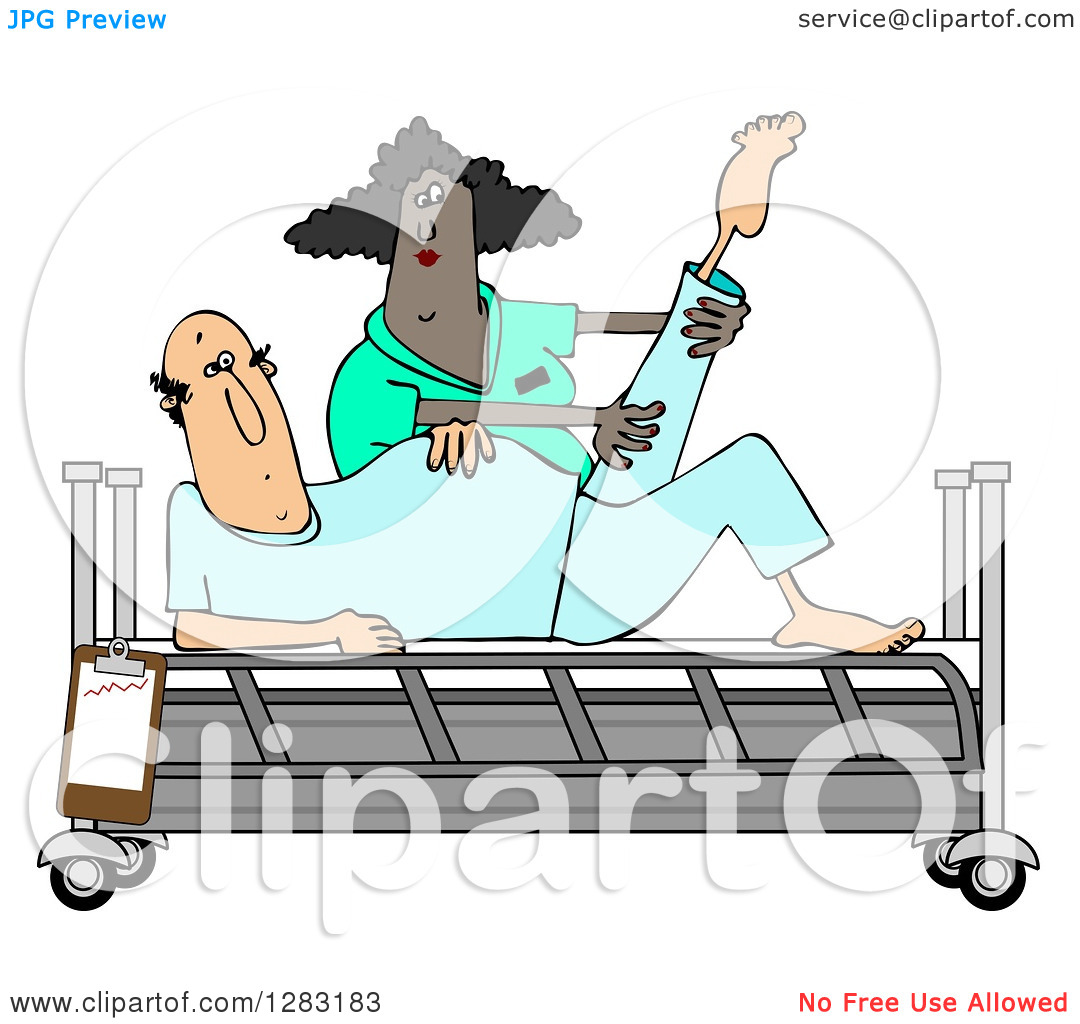 Clipart Of A Black Female Nurse Helping A White Male Patient Stretch