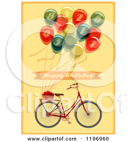 Clipart Of A Retro Bicycle And Balloon Happy Birthday Greeting On