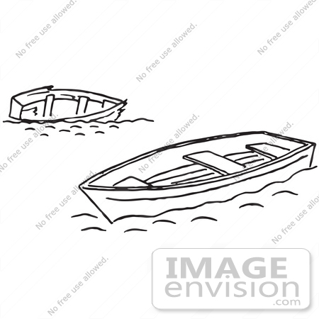 Clipart Of Tipped And Floating Boats In Black And White   Royalty Free