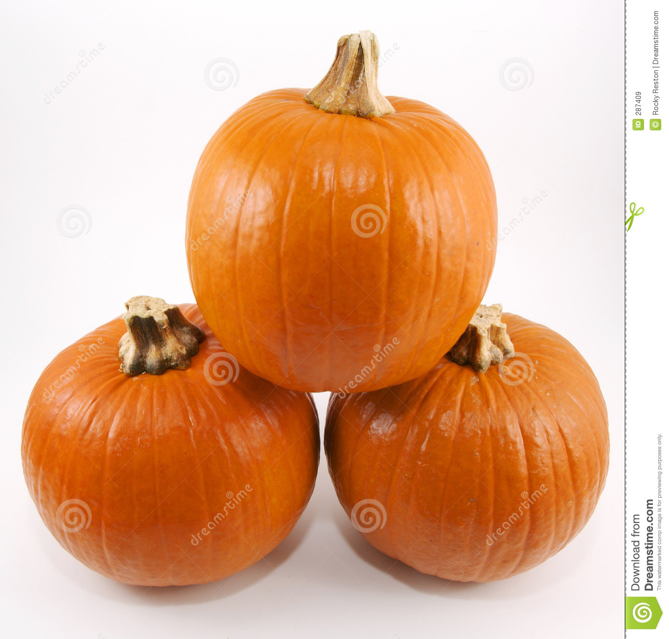 High Resolution View Of Three Pumpkins Stacked Isolated On A White