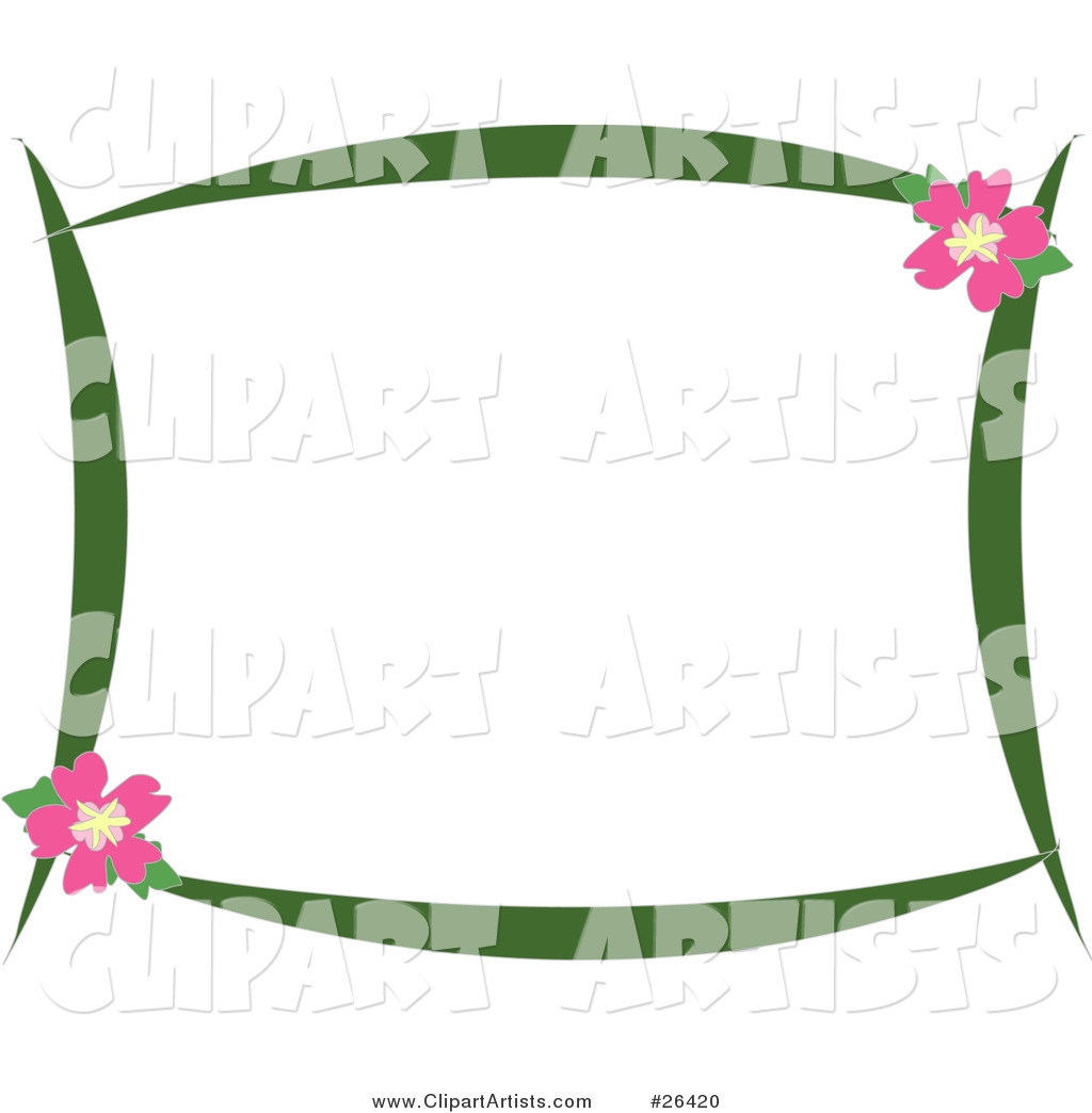 Vector  26420   Stationery Border Of Green Branches And Pink Hibiscus