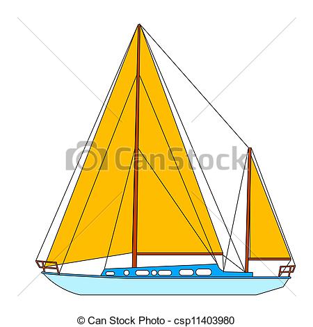 Vector   Sailing Boat Floating    Stock Illustration Royalty Free