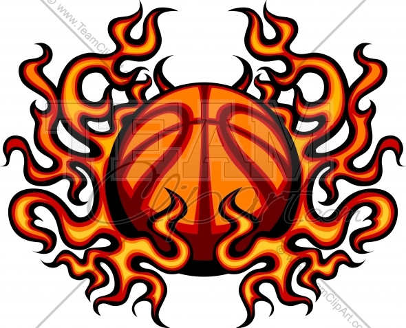 823 Basketball With Flames Vector Clipart Image