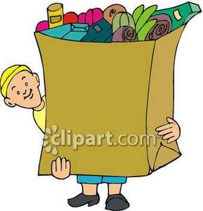 Boy With A Giant Bag Of Groceries   Royalty Free Clipart Picture