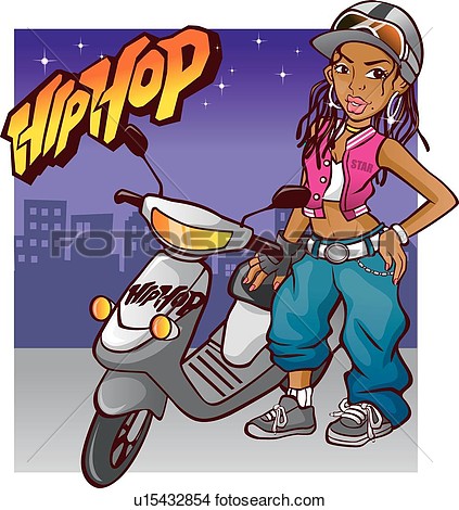 Drawing   Hip Hop Woman With Motor Scooter  Fotosearch   Search Clip