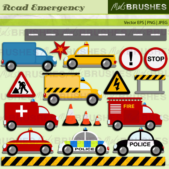Emergency Vehicles   Road Sign Vector Clipart Graphics   Mels Brushes