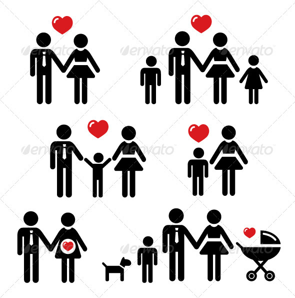 Family Icons Set   Parenting Single Couples Married Couples With    