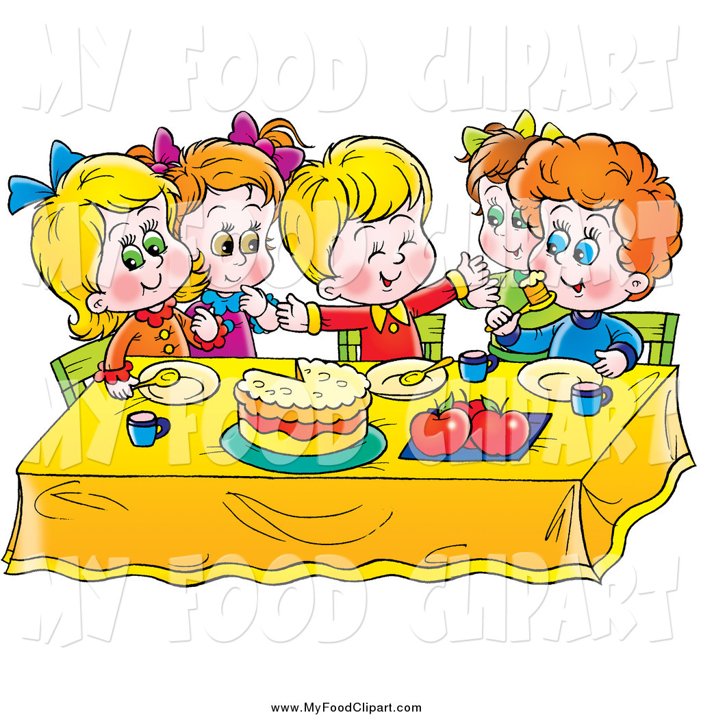 Food Clip Art Of A Group Of Happy Children Eating Cake At A Table By