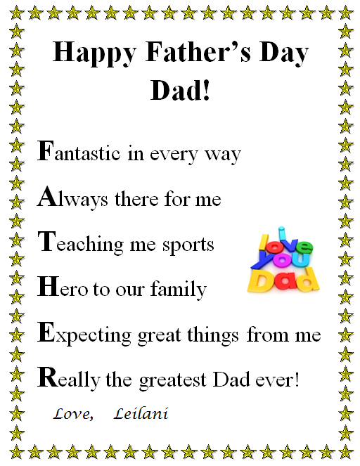 Happy Father S Day Acrostic   K 5 Computer Lab