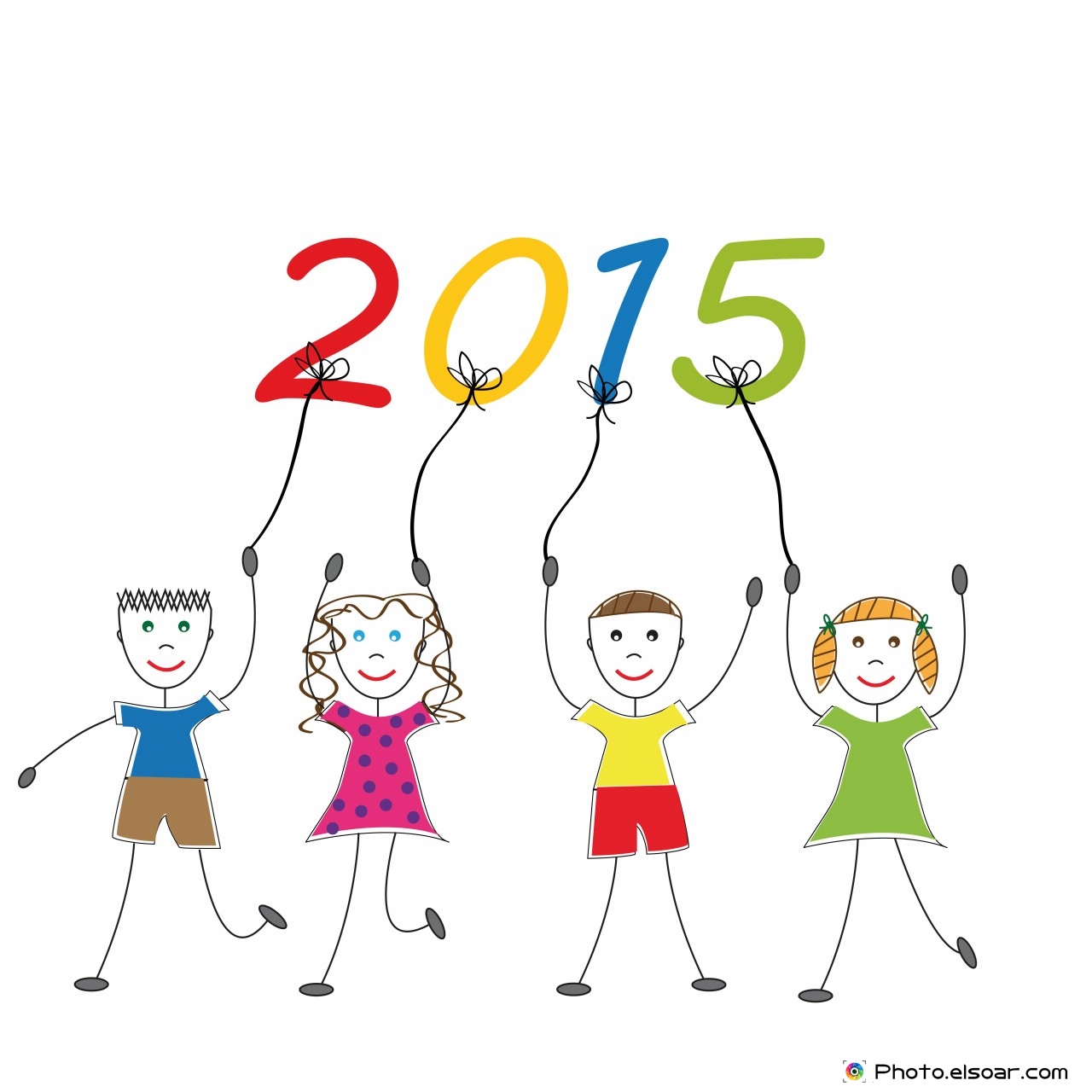 Happy New Year 2015 With Cute Cartoon Kids