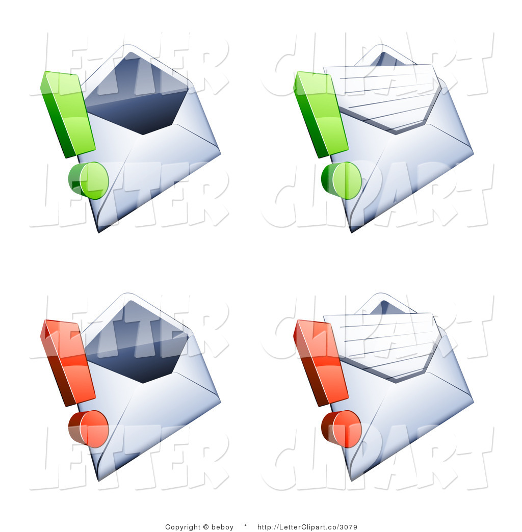 Larger Preview  Clip Art Of A Set Of Four White Open Envelopes With