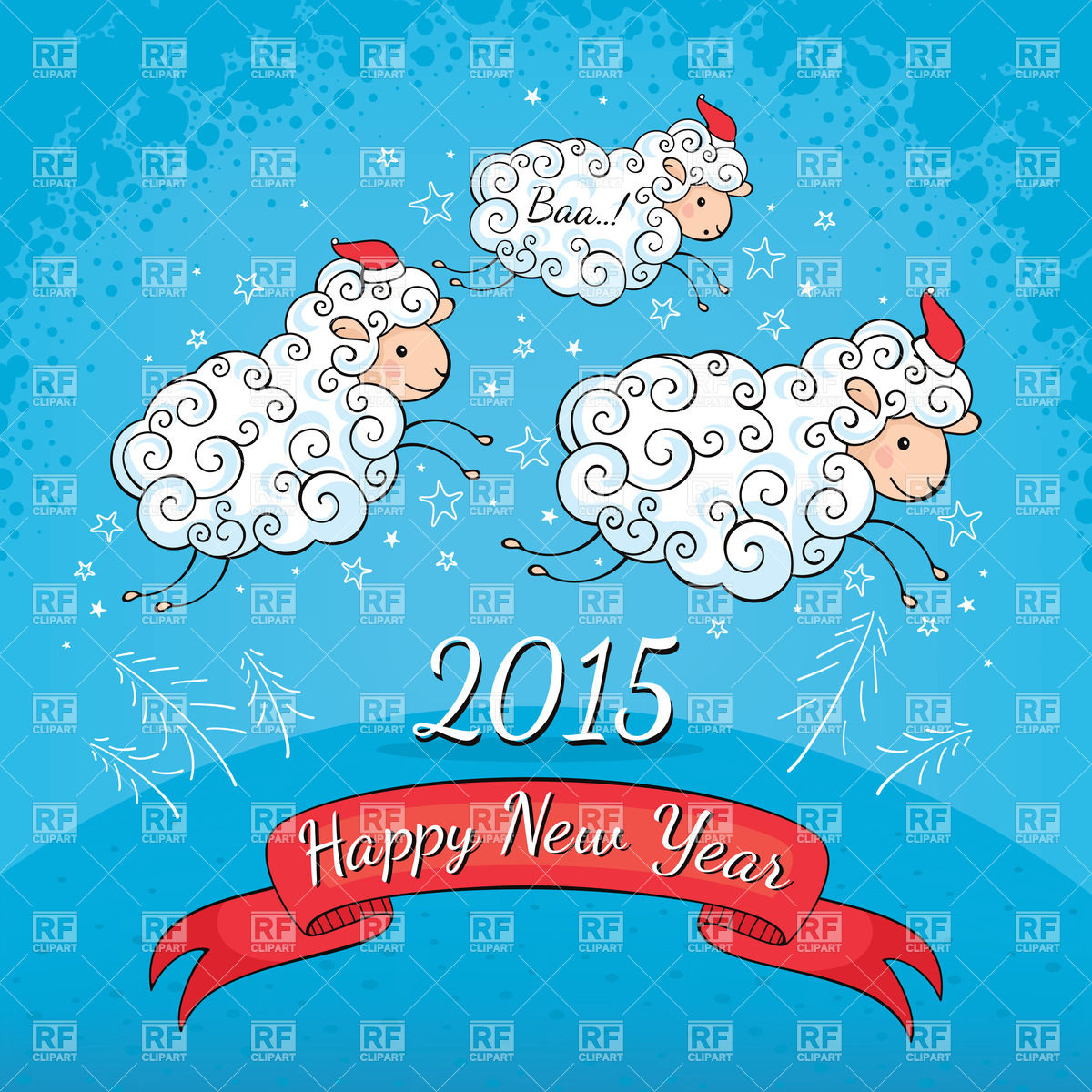 New Year Greeting Card With Cute Cartoon Sheeps Download Royalty Free