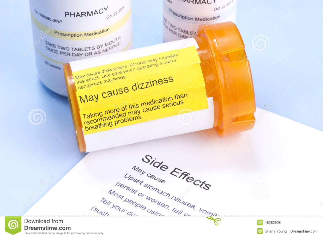 Prescription Bottle With Warning Label And Drug Side Effects Print Out    
