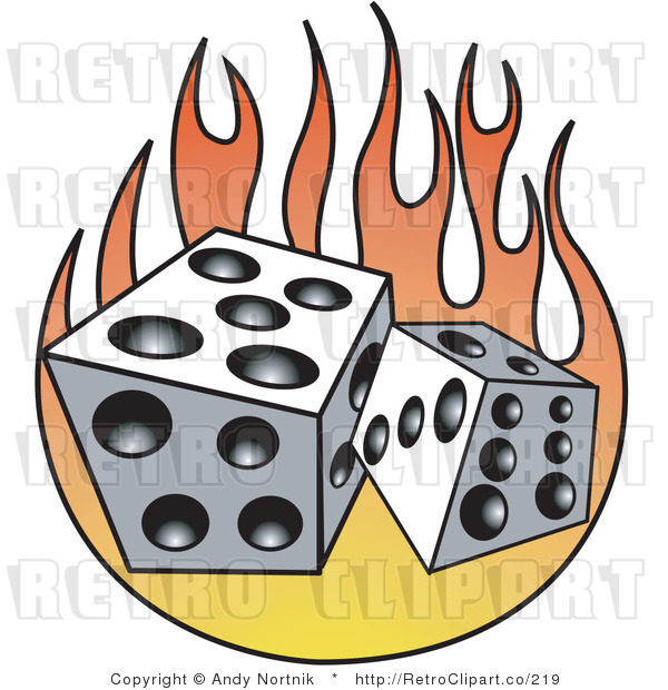 Retro Royalty Free Dice And Flames Vector Clipart