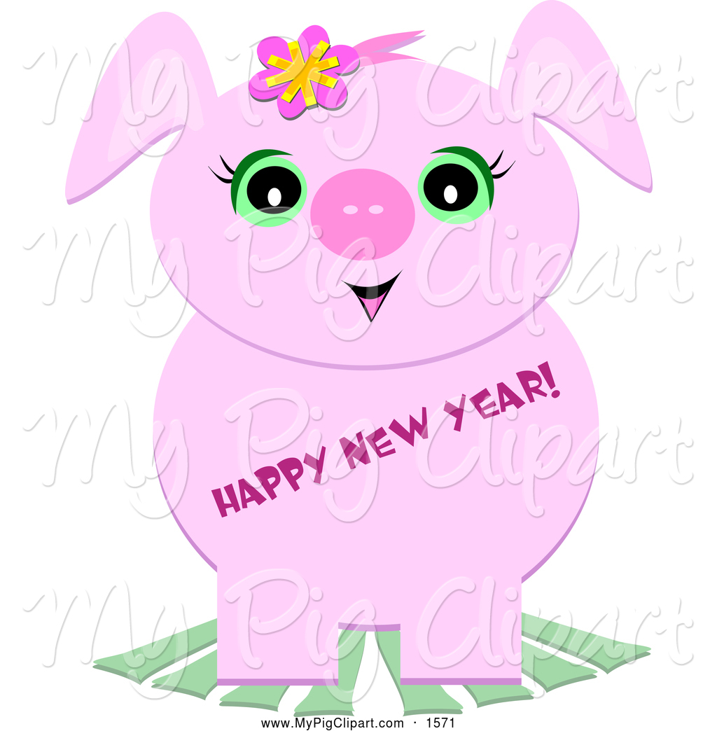 Swine Clipart Of A Cute Pig With Happy New Year Text By Bpearth