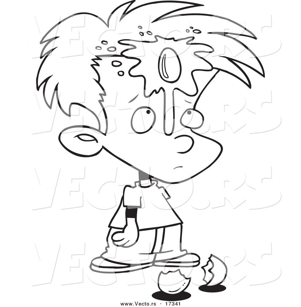 Vector Of A Cartoon Boy With An Egg On His Face   Coloring Page