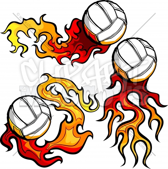 Volleyball With Flames Vector Clipart Images