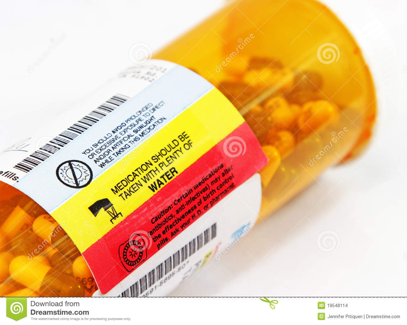 Warning Stickers On A Rx Or Prescription Drug Container On How To Take    