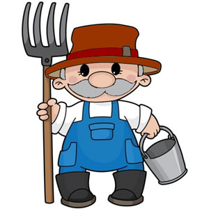 Clip Art Of A Farmer Holding A Pitchfork And Pail