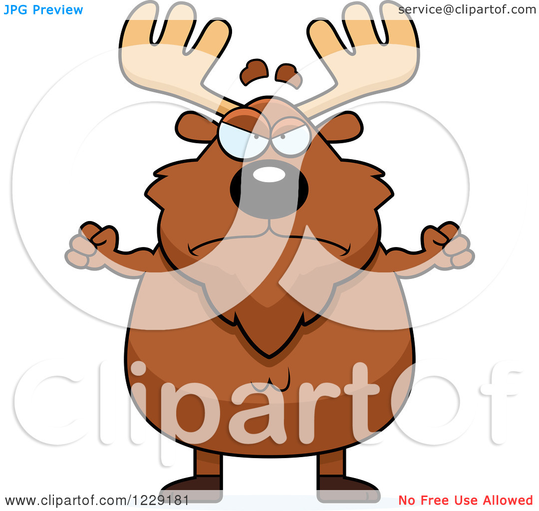 Clipart Of A Mad Chubby Moose With Fisted Hands   Royalty Free Vector