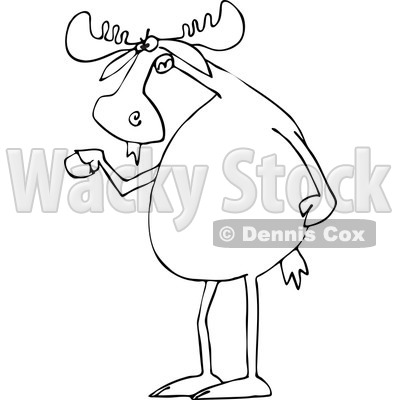 Clipart Of An Outlined Mad Irate Moose Waving A Fist   Royalty Free