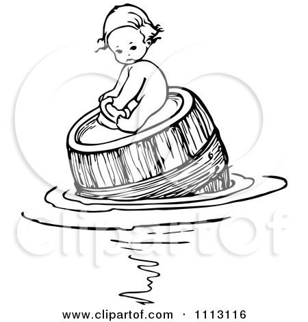 Clipart Vintage Black And White Baby Floating And On A Barrel    