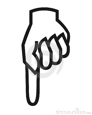 Closeup Of Finger Pointing Down Symbol On White Background 