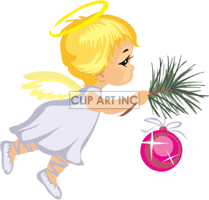 Flying Child Angel Decorating A Chistmas Tree