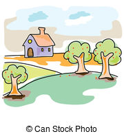 Hand Drawn Dream Home In Natural Landscape Vector Clipart