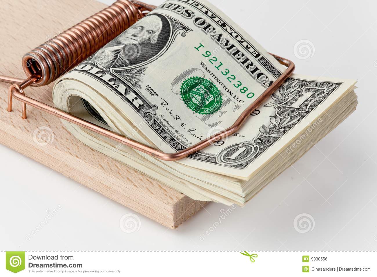 Royalty Free Stock Image  U S  Dollars In Bank Notes In Mousetrap