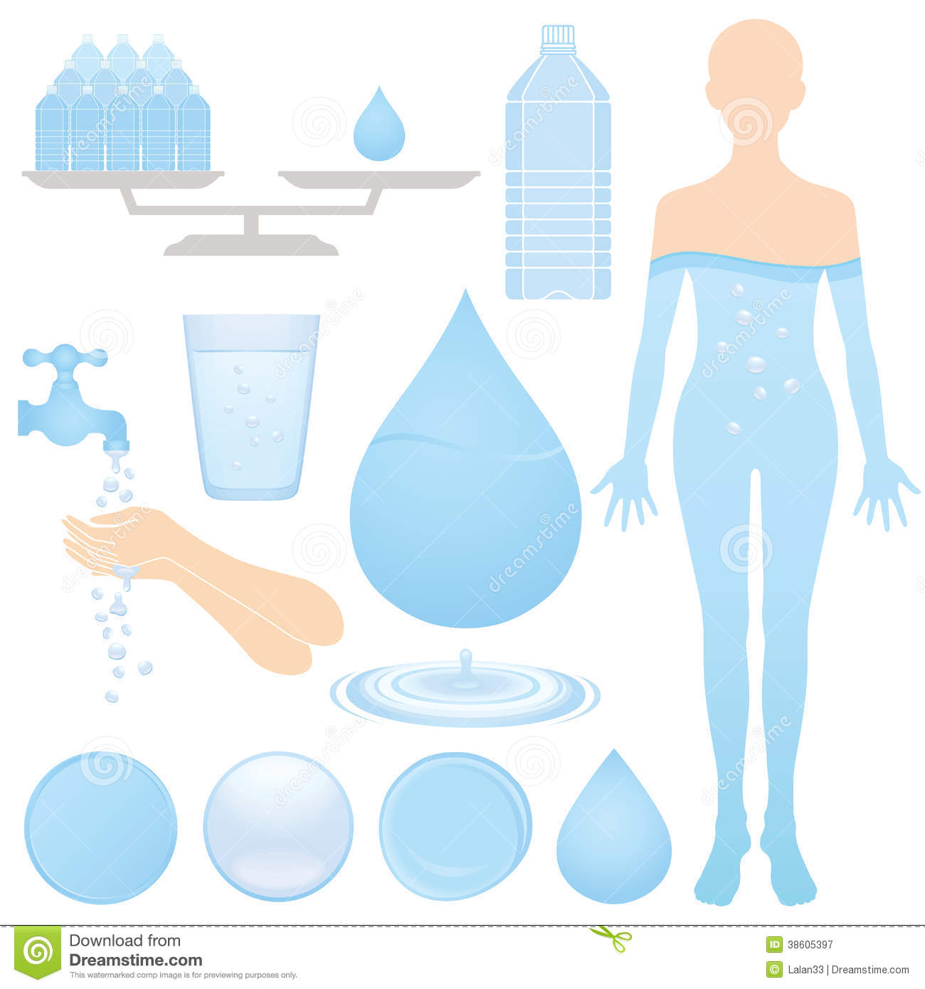 Set Of Water Illustrations  Human Body Is Made Up Of 60 70  Water