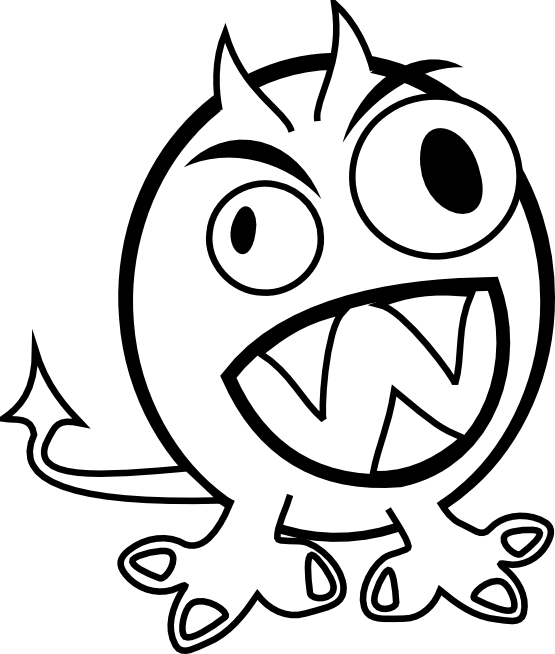 Small Funny Angry Monster Black White Line Art Coloring Sheet    