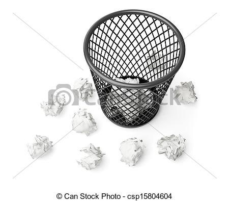 Wastepaper Basket And Paper Isolated On White Background