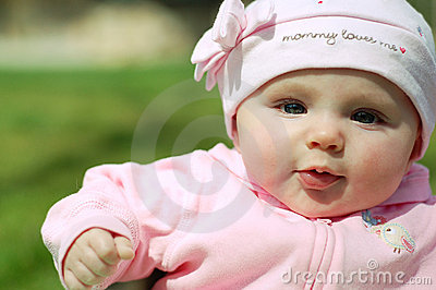Baby Girl In Mommy Loves Me Hat Royalty Free Stock Photos   Image