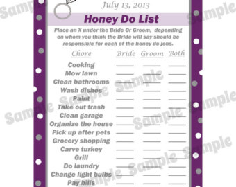 Bridal Shower Game Card   Honey Do List   Purple Diamond Ring