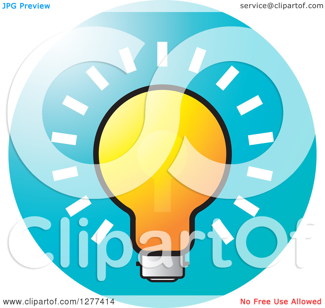 Clipart Of A Shining Light Bulb On A Blue Icon   Royalty Free Vector